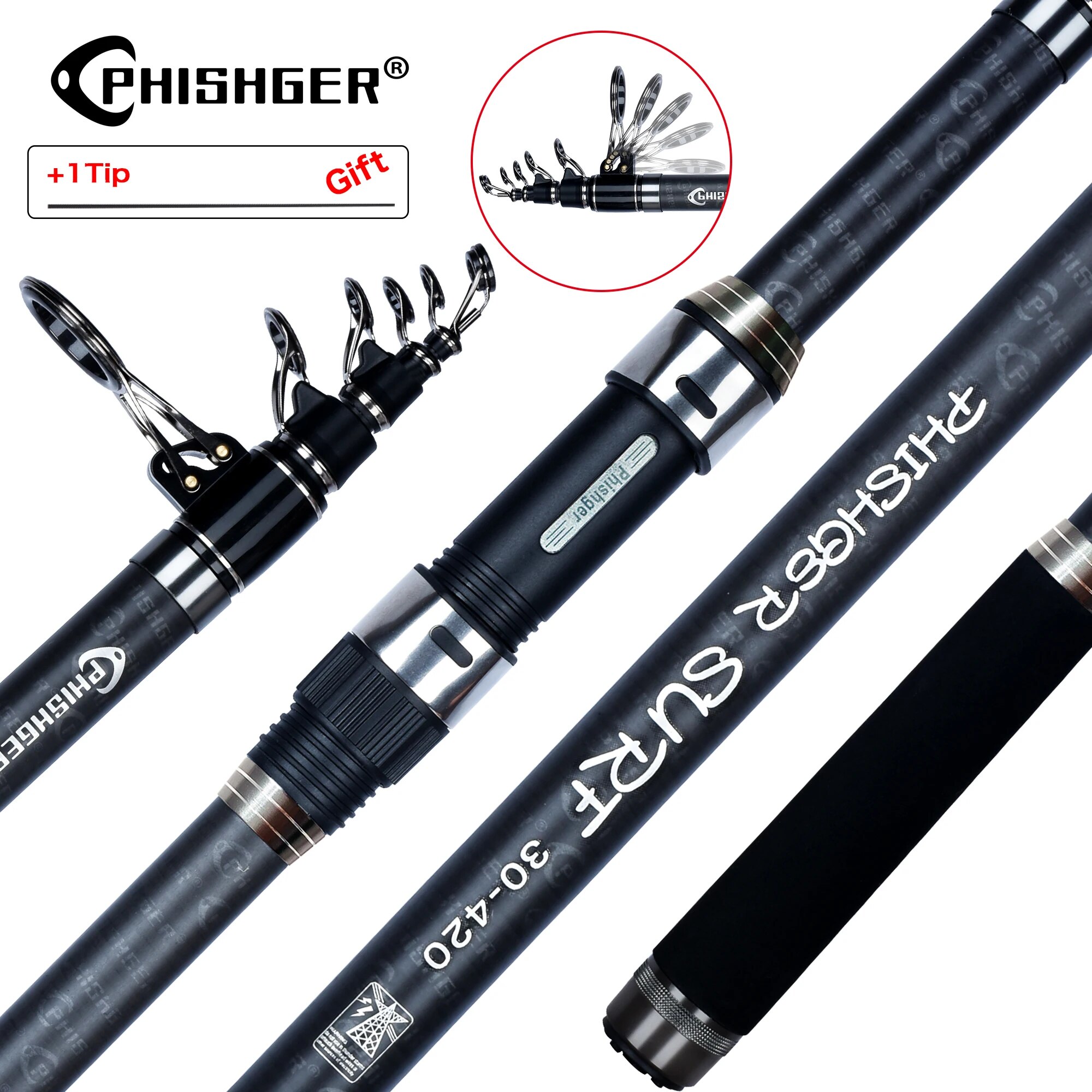 Surf Fishing Equipment - PHISHGER Canna da Spinning Telescopica per